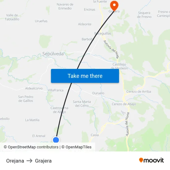 Orejana to Grajera map