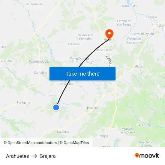 Arahuetes to Grajera map