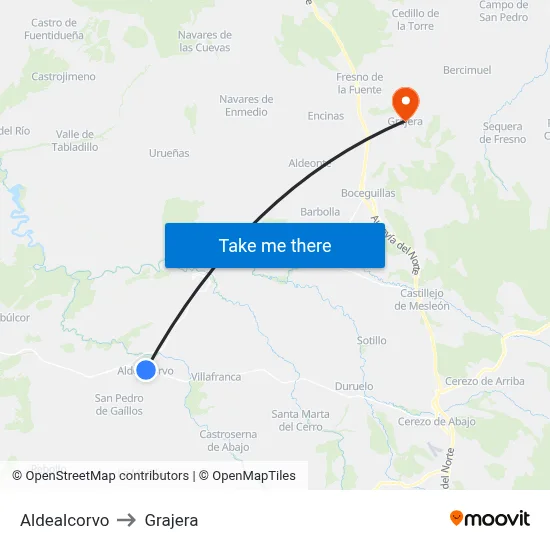 Aldealcorvo to Grajera map