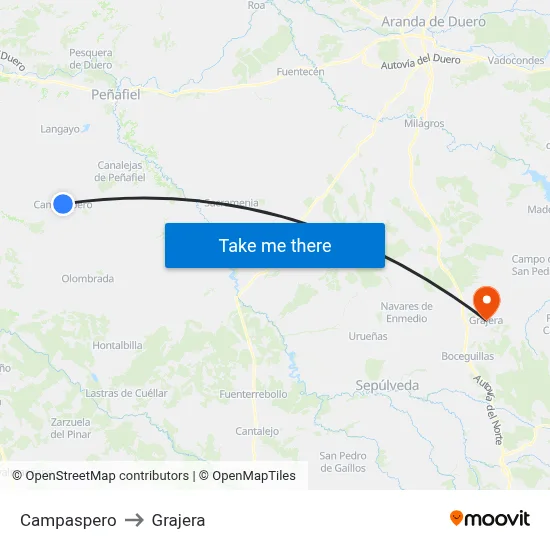 Campaspero to Grajera map
