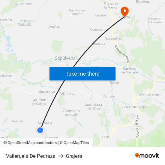 Valleruela De Pedraza to Grajera map