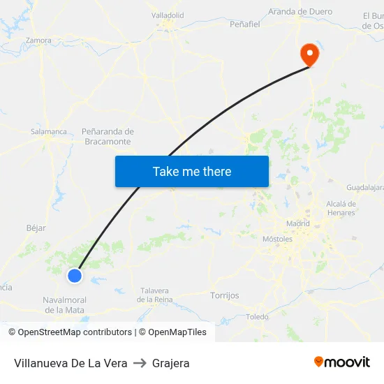 Villanueva De La Vera to Grajera map