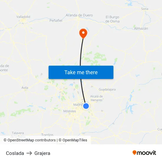 Coslada to Grajera map