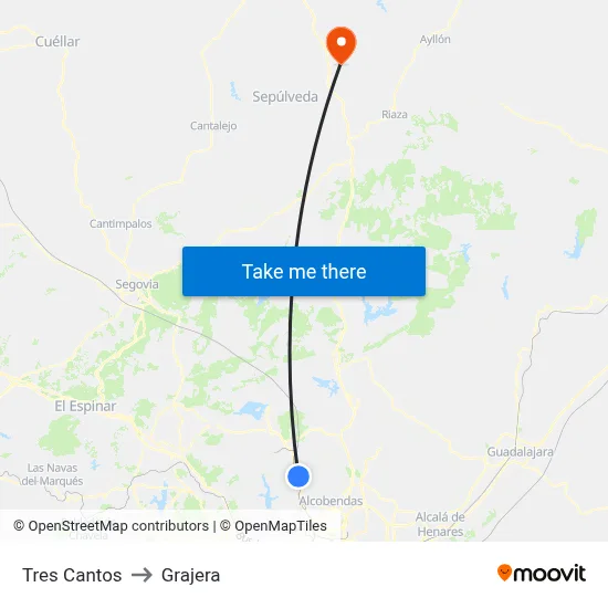 Tres Cantos to Grajera map