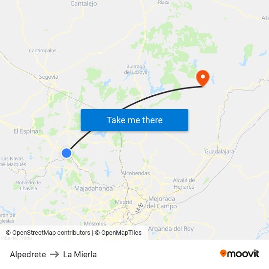 Alpedrete to La Mierla map