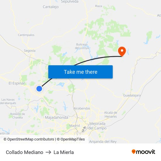 Collado Mediano to La Mierla map