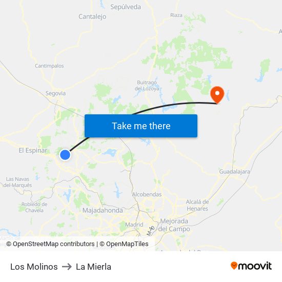 Los Molinos to La Mierla map