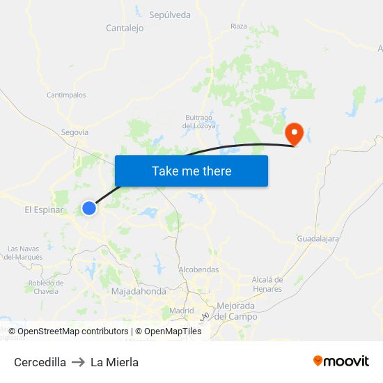 Cercedilla to La Mierla map