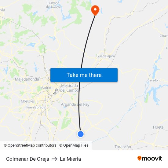 Colmenar De Oreja to La Mierla map