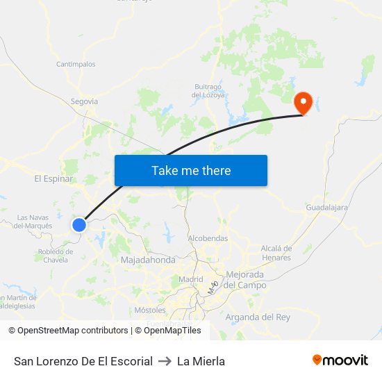 San Lorenzo De El Escorial to La Mierla map