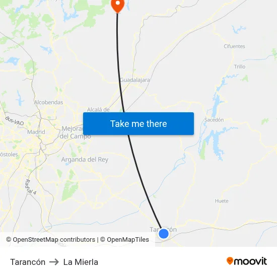 Tarancón to La Mierla map