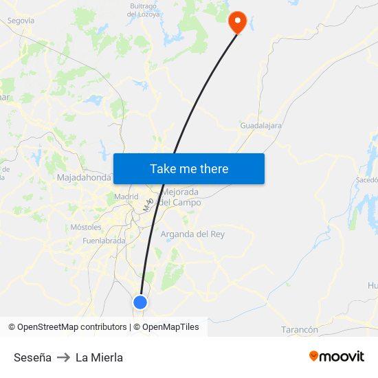 Seseña to La Mierla map