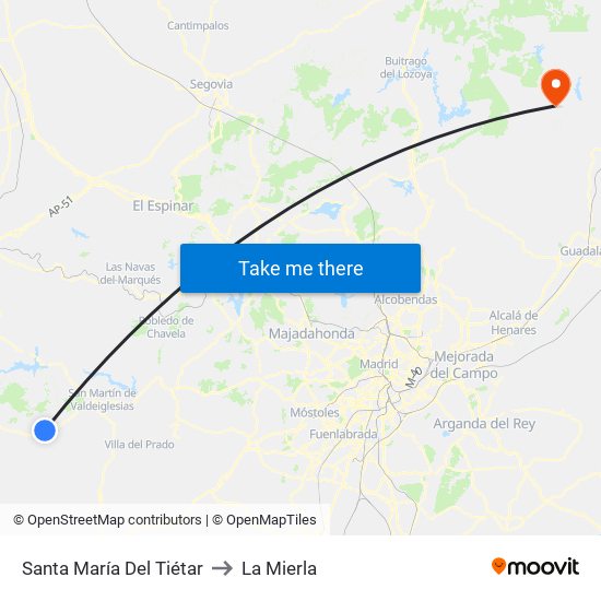 Santa María Del Tiétar to La Mierla map