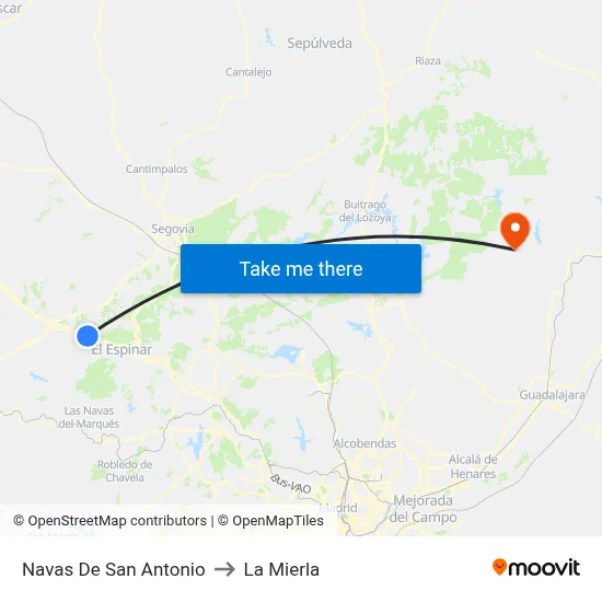 Navas De San Antonio to La Mierla map