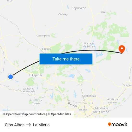 Ojos-Albos to La Mierla map
