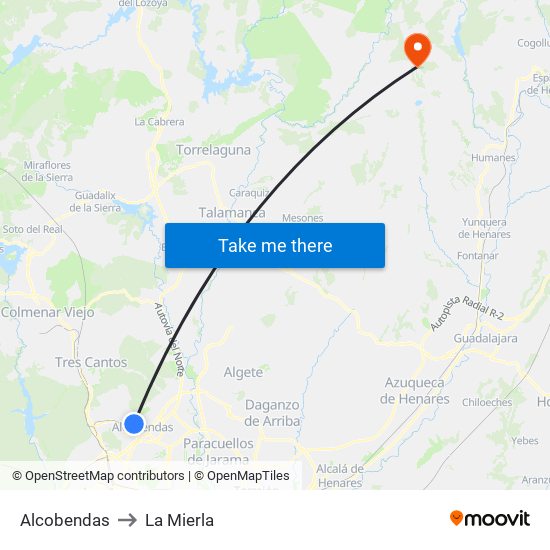 Alcobendas to La Mierla map