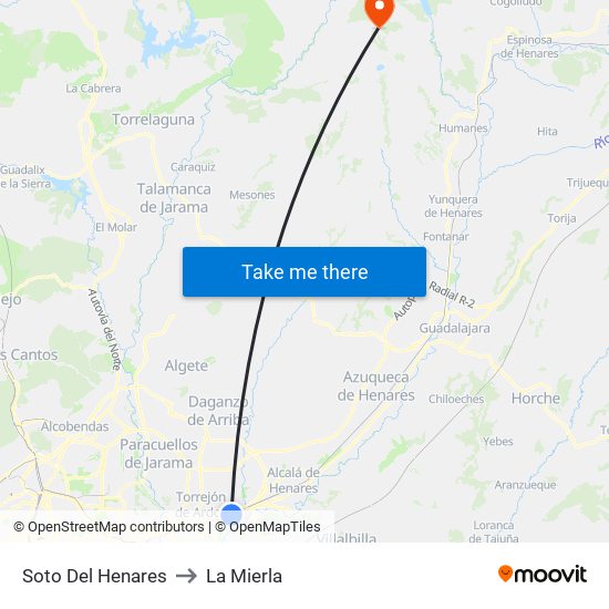 Soto Del Henares to La Mierla map