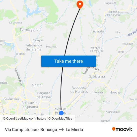 Vía Complutense - Brihuega to La Mierla map