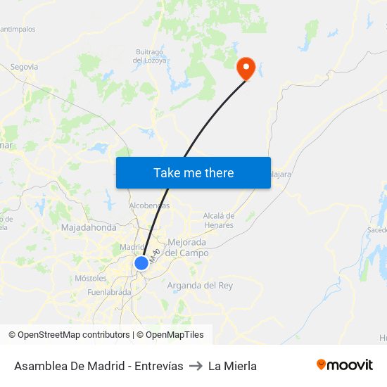 Asamblea De Madrid - Entrevías to La Mierla map