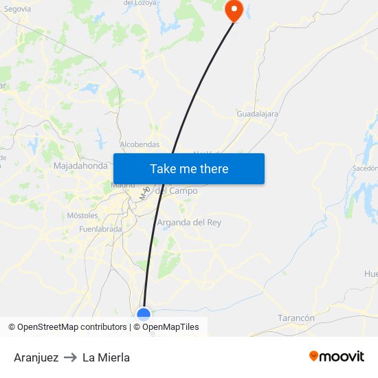 Aranjuez to La Mierla map