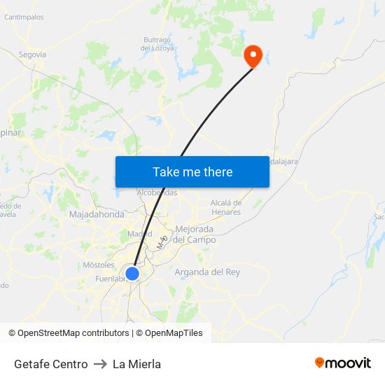 Getafe Centro to La Mierla map