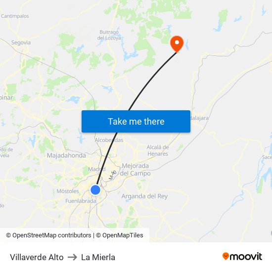Villaverde Alto to La Mierla map