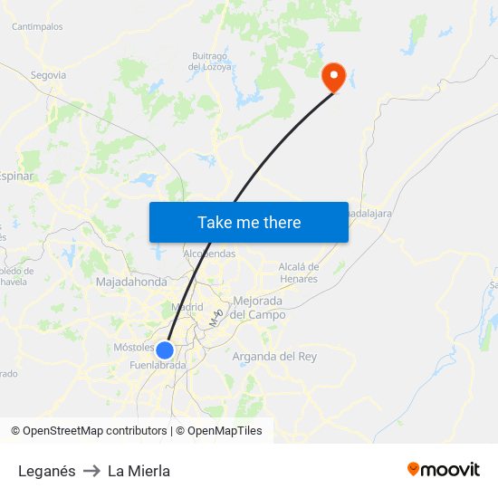 Leganés to La Mierla map