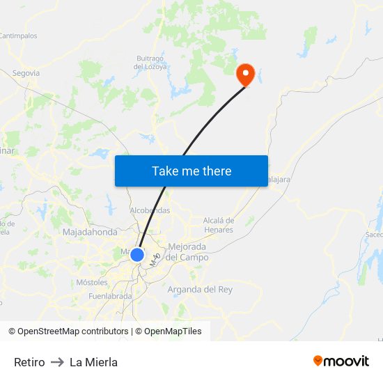 Retiro to La Mierla map