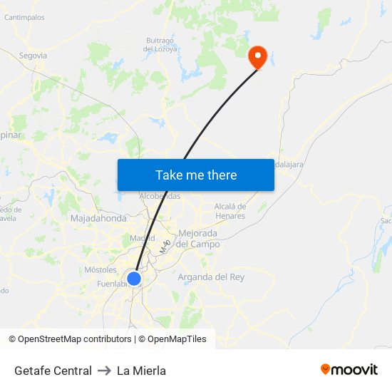 Getafe Central to La Mierla map