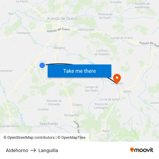 Aldehorno to Languilla map