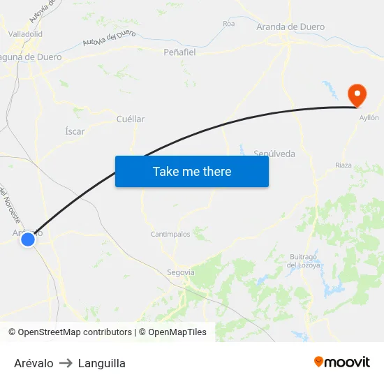Arévalo to Languilla map