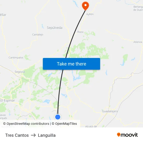 Tres Cantos to Languilla map