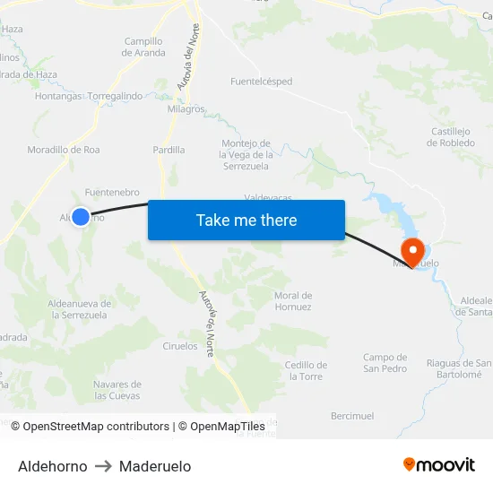 Aldehorno to Maderuelo map