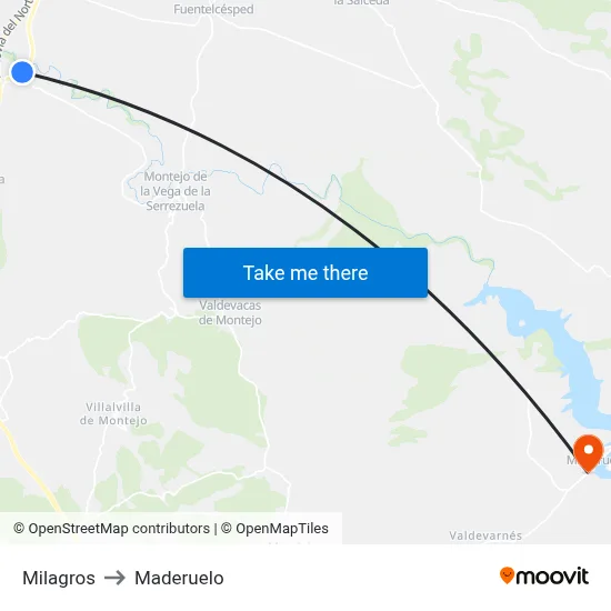Milagros to Maderuelo map