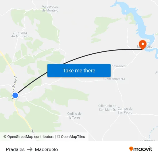 Pradales to Maderuelo map