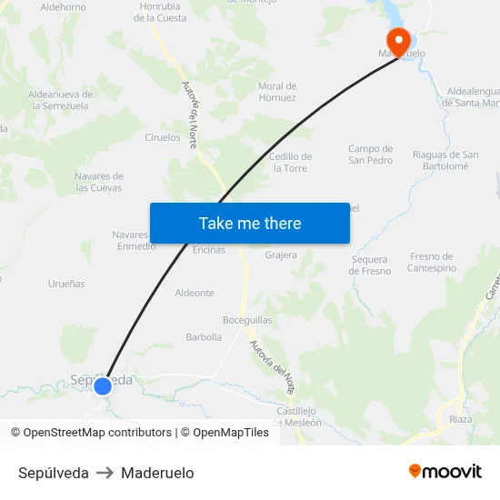Sepúlveda to Maderuelo map