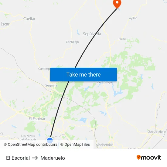 El Escorial to Maderuelo map