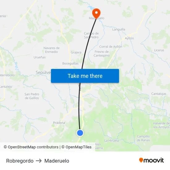 Robregordo to Maderuelo map