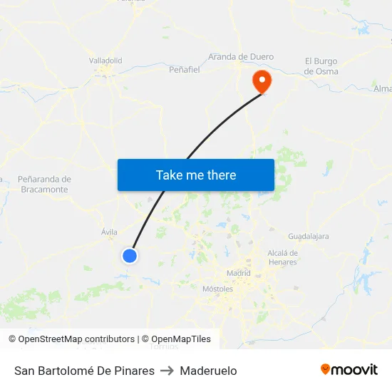 San Bartolomé De Pinares to Maderuelo map