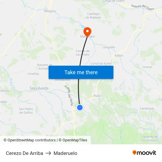 Cerezo De Arriba to Maderuelo map