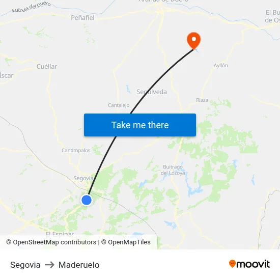 Segovia to Maderuelo map