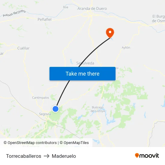 Torrecaballeros to Maderuelo map