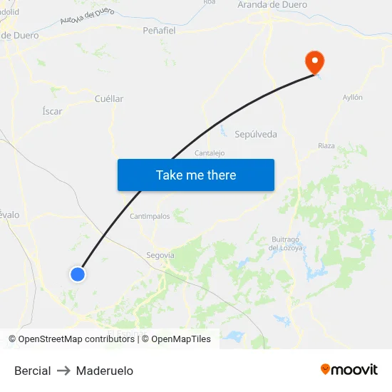 Bercial to Maderuelo map