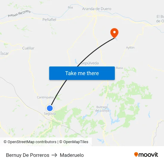 Bernuy De Porreros to Maderuelo map