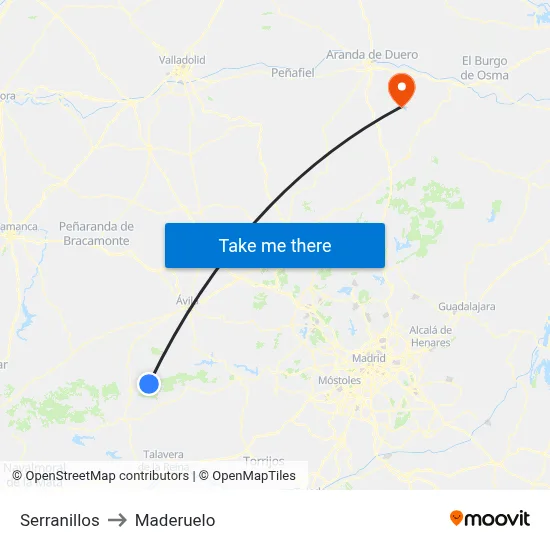 Serranillos to Maderuelo map