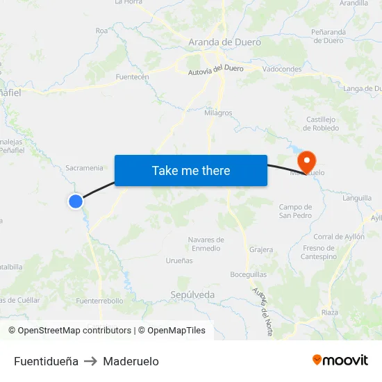 Fuentidueña to Maderuelo map
