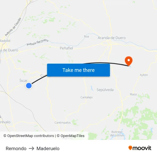 Remondo to Maderuelo map