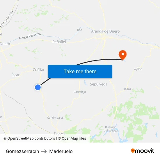 Gomezserracín to Maderuelo map