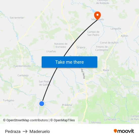 Pedraza to Maderuelo map