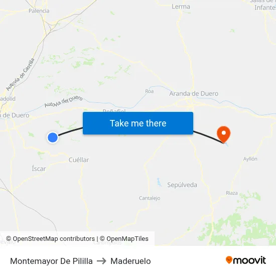 Montemayor De Pililla to Maderuelo map